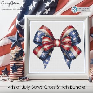 4th of July Coquette Bows Cross Stitch Pattern PDF, 4th of July Patriotic Bows Bundle, USA Embroidery Design, Instant Download, 7 Patterns