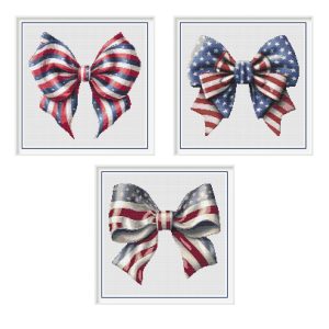 4th of July Coquette Bows Cross Stitch Pattern PDF, 4th of July Patriotic Bows Bundle, USA Embroidery Design, Instant Download, 7 Patterns