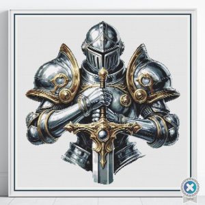 Medieval Knight Cross Stitch Pattern, Historical Fantasy Warrior Embroidery, Instant Download, Floss Conversions