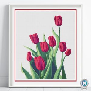 Tulips Cross Stitch Pattern, Modern Floral Botanical Embroidery, Digital Download, Pattern Keeper, Floss Conversions