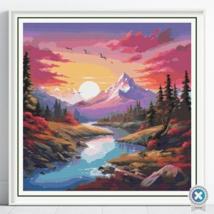 Mountain Sunset Cross Stitch Pattern: Full Coverage Landscape