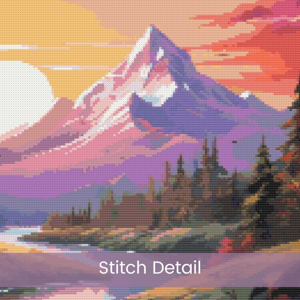 Mountain Sunset Cross Stitch Pattern: Full Coverage Landscape