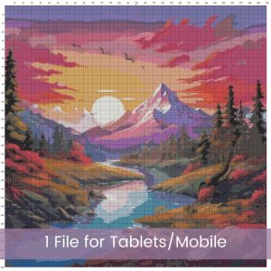 Mountain Sunset Cross Stitch Pattern: Full Coverage Landscape
