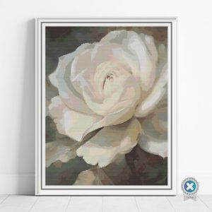 White Rose in Bloom Cross Stitch Pattern, Oil Painting Style Floral Embroidery PDF, PatternKeeper, Floss Conversions