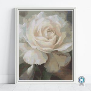 White Rose Oil Painting Cross Stitch Pattern, Oil Painting Style Floral Embroidery PDF, PatternKeeper, Floss Conversions