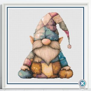 Patchwork Gnome Cross Stitch Pattern, Country Patchwork PDF Instant Download, Floss Conversions