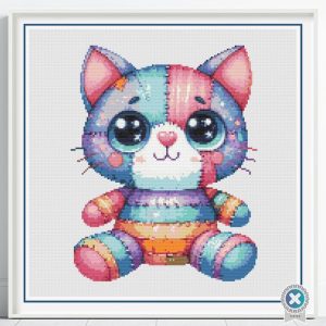 Patchwork Kitten Cross Stitch Pattern, Nursery Art Patchwork Stuffed Pets, Instant Download, Floss Conversions