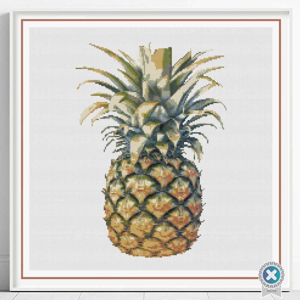 Pineapple Cross Stitch Pattern, Tropical Fruit Kitchen Embroidery Decor PDF, Instant Download, Floss Conversions