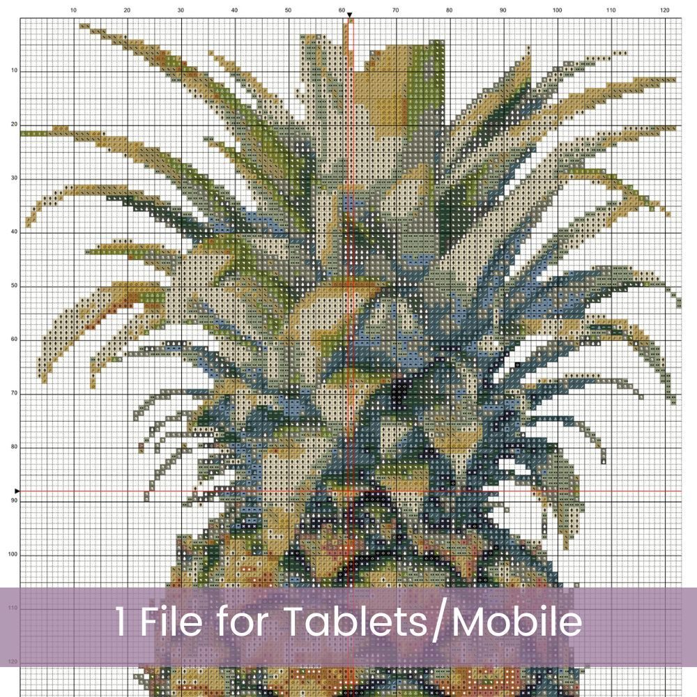 Pineapple Cross Stitch Pattern, Tropical Fruit Kitchen Embroidery Decor PDF, Instant Download, Floss Conversions