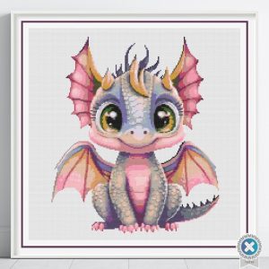 Baby Dragon Cross Stitch Pattern, Kids Fantasy Nursery Decor, Baby Shower Gift, Floss Conversion Chart