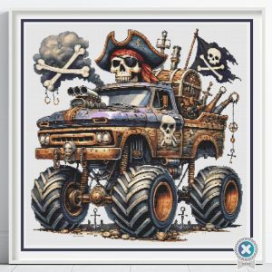 Pirate Monster Truck Cross Stitch Pattern, PDF Instant Download, Pattern Keeper, Floss Conversions