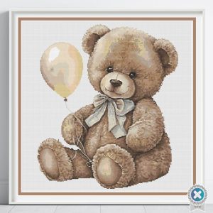Teddy Bear Cross Stitch Pattern, Vintage Nursery Embroidery, Digital Download, PatternKeeper, Floss Conversions
