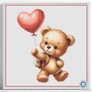 Teddy Bear with Heart Balloon Cross Stitch Pattern, Vintage Teddy PDF Instant Download, PatternKeeper, Floss Conversions