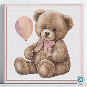 Teddy Bear Cross Stitch Pattern, Vintage Nursery Embroidery, Digital Download, PatternKeeper, Floss Conversions