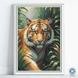 Tiger Cross Stitch Pattern, Big Cat Wildlife Jungle Animal Decor, Instant Download, Floss Conversions