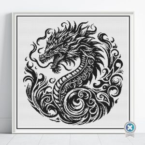 Tribal Dragon Cross Stitch Pattern, Mythical Fantasy Embroidery, Digital Download, PatternKeeper, Floss Conversions