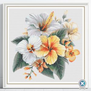 Tropical Hibiscus Cross Stitch Pattern, Floral Decor PDF Instant Download, Pattern Keeper, Floss Conversions