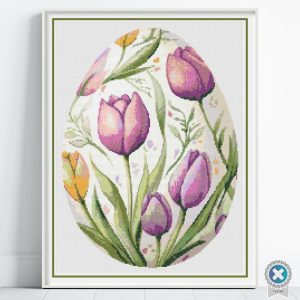 Tulip Easter Egg Cross Stitch Pattern, Floral Spring Embroidery, Digital Download, PatternKeeper, Floss Conversions