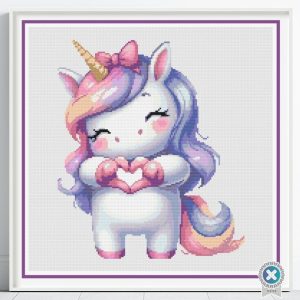 Unicorn Love Cross Stitch Pattern, Giving Heart Sign Digital Download, Pattern Keeper, Floss Conversions