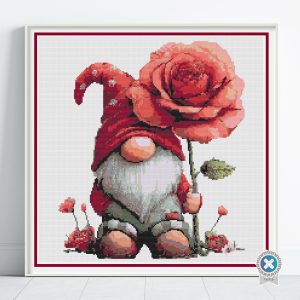 Valentine Gnome Cross Stitch Pattern, Romantic Valentines Instant Download PDF, Floss Conversions