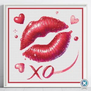 Valentine’s Kiss Cross Stitch Pattern, Red Lips PDF, Romantic Embroidery, Valentine Decor, Floss Conversions