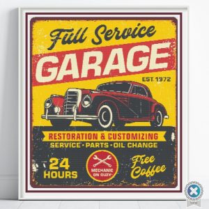 Vintage Garage Sign Cross Stitch Pattern, Retro Car Embroidery, Digital Download, PatternKeeper, Floss Conversions