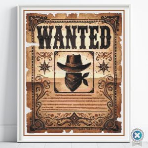 Western Wanted Poster Cross Stitch Pattern, Rustic Cowboy Decor, PDF Instant Download, Floss Conversions