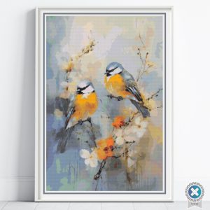 Watercolor Birds Cross Stitch Pattern, Blue and Grey Watercolor Nature Embroidery, Instant Downloads, PatternKeeper