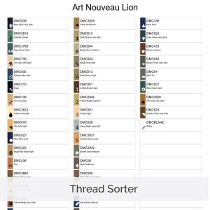 William Morris style lion cross stitch pattern with Art Nouveau floral details
