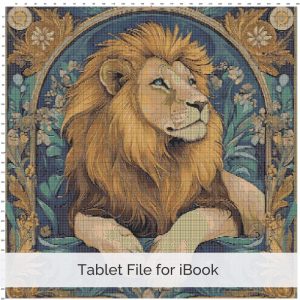 William Morris style lion cross stitch pattern with Art Nouveau floral details