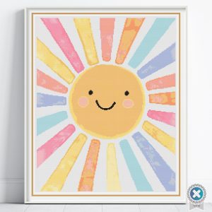 Watercolor Sun Cross Stitch Pattern, Digital Pastel Sunshine Nursery Decor, PDF Download, Floss Conversions