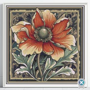 William Morris Style Flower Cross Stitch Pattern, Art Nouveau Embroidery, PDF, PatternKeeper, Floss Conversions