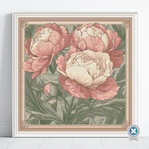 William Morris Style Peonies Cross Stitch Pattern, Art Nouveau Embroidery, PDF, PatternKeeper, Floss Conversions