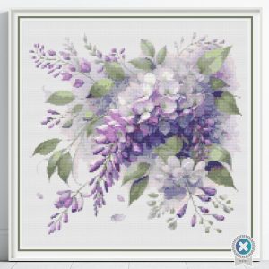 Wisteria Blooms Cross Stitch Pattern, Botanical Watercolor Floral Embroidery, Pattern Keeper, Floss Conversions