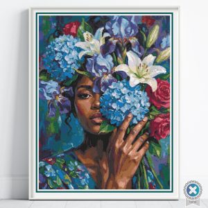 Woman With Flowers Cross Stitch Pattern, Floral Woman Embroidery Portrait, Instant Download, Floss Conversions