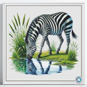 Zebra at a Waterhole Cross Stitch Pattern, Wildlife Embroidery, PDF Download, Pattern Keeper, Floss Conversion
