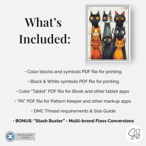 Abstract Cats Cross Stitch Pattern, Funky Feline Embroidery Full Coverage PDF, Modern Wall Art Cat Lover Gift, Quirky Decor