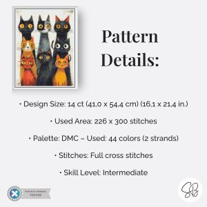 Abstract Cats Cross Stitch Pattern, Funky Feline Embroidery Full Coverage PDF, Modern Wall Art Cat Lover Gift, Quirky Decor