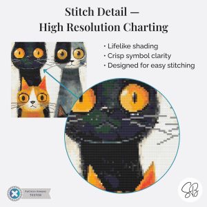Abstract Cats Cross Stitch Pattern, Funky Feline Embroidery Full Coverage PDF, Modern Wall Art Cat Lover Gift, Quirky Decor