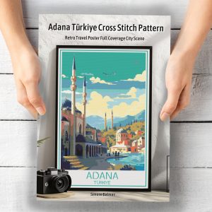 Adana Turkiye Travel Poster Pattern, Retro Travel Poster Full Coverage Cityscape Chart, Instant Download