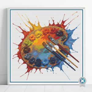 Artist Palette Cross Stitch Pattern, Colorful Paint Splatter Partial Coverage PDF Chart, Artists Gift