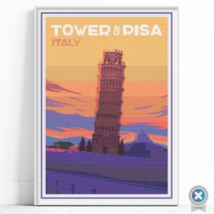 Tower of Pisa Travel Poster Cross Stitch Pattern, Italy Retro Embroidery PDF, Floss Conversions