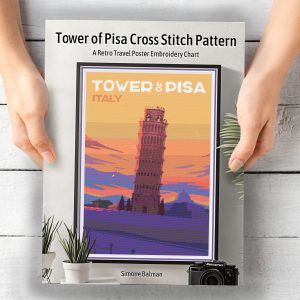 Tower of Pisa Travel Poster Cross Stitch Pattern, Italy Retro Embroidery PDF, Floss Conversions