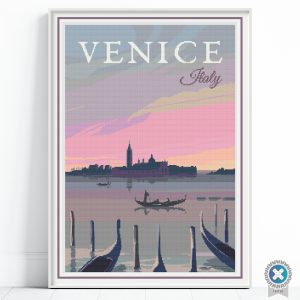 Venice Travel Poster Cross Stitch Pattern , Retro Vintage Beginner PDF, Floss Conversions