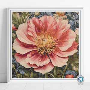 William Morris Pink Peony Flower Cross Stitch Pattern, Art Nouveau Embroidery, PDF, Pattern Keeper