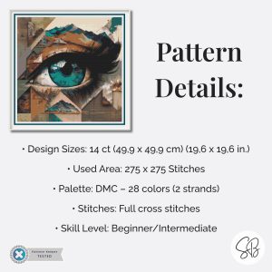 Abstract Eye Cross Stitch Pattern Modern Art Landscape Design Geometric Mountain Embroidery Pattern PDF Download Neutral Decor Wall Art