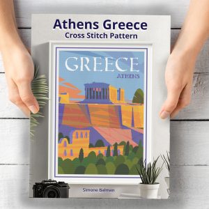 Athens Travel Poster Cross Stitch Pattern, Parthenon Travel Embroidery, Greek Wall Art, Floss Conversions