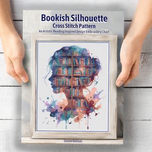 Book Lover Cross Stitch Pattern Woman Silhouette Library Design Double Exposure Art Modern Embroidery Pattern PDF Download Gift Idea