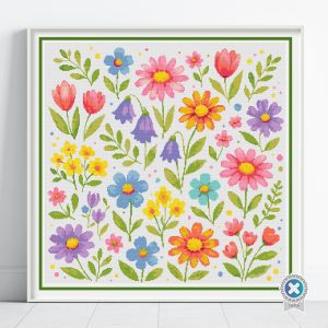 Wildflower Garden Cross Stitch Pattern Pastel Floral Design Modern Garden Watercolor Flowers Embroidery Pattern PDF Download Bright Decor Gift