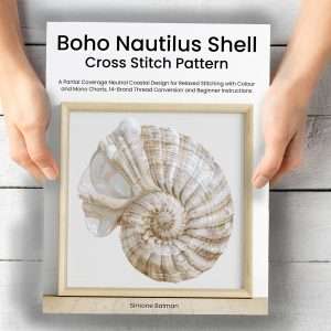 Boho Seashell Counted Cross Stitch Pattern, Neutral Ocean Embroidery, Coastal Sealife, Floss Conversions